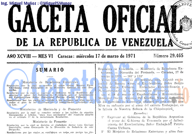 Gaceta Oficial 29465 del 17 Marzo 1971