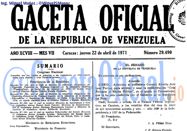 Gaceta Oficial 29490 del 22 Abril 1971