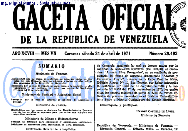 Gaceta Oficial 29492 del 24 Abril 1971