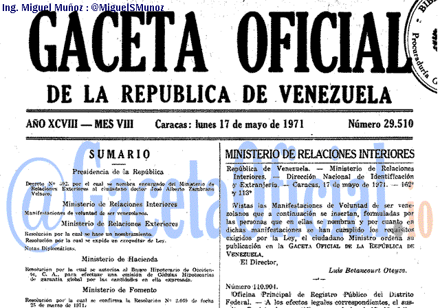 Gaceta Oficial 29510 del 17 Mayo 1971