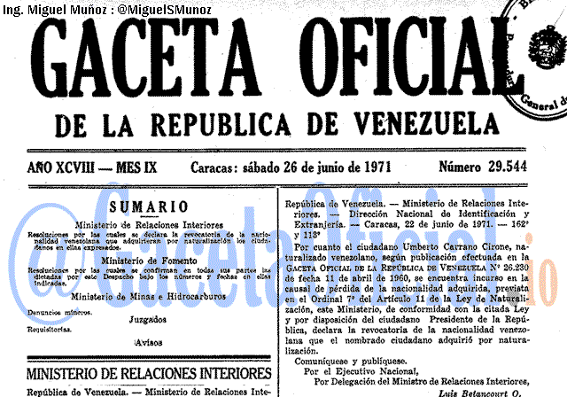 Gaceta Oficial 29544 del 26 Junio 1971