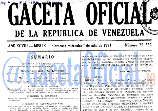 Gaceta Oficial 29552 del 7 Julio 1971