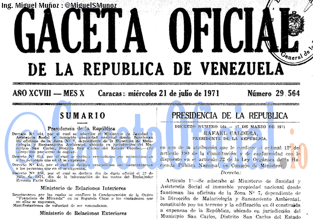 Gaceta Oficial 29564 del 21 Julio 1971