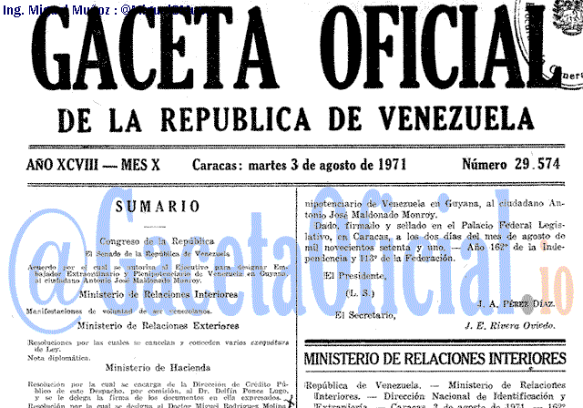 Gaceta Oficial 29574 del 3 Agosto 1971