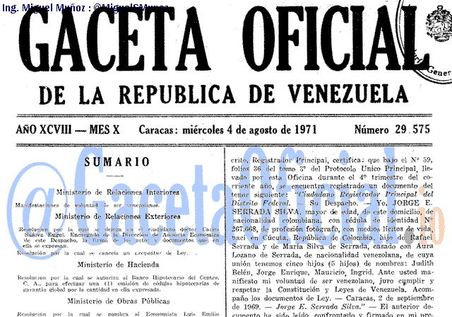 Gaceta Oficial 29575 del 4 Agosto 1971