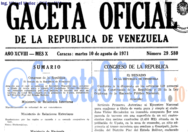 Gaceta Oficial 29580 del 10 Agosto 1971