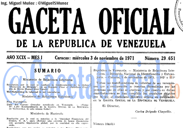 Gaceta Oficial 29651 del 3 Noviembre 1971