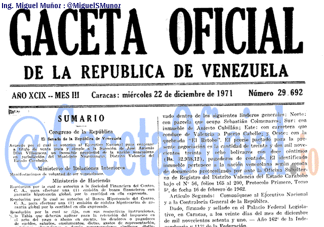 Gaceta Oficial 29692 del 22 Diciembre 1971