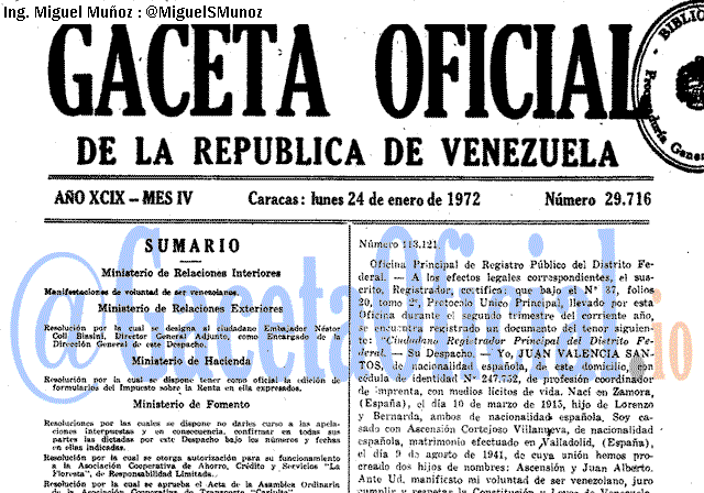 Gaceta Oficial 29716 del 24 Enero 1972