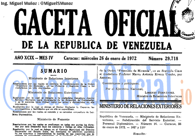 Gaceta Oficial 29718 del 26 Enero 1972