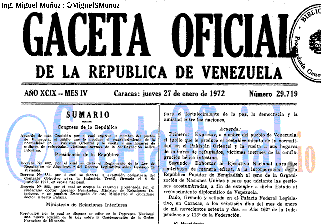 Gaceta Oficial 29719 del 27 Enero 1972