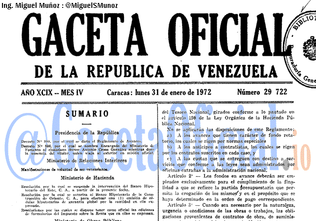 Gaceta Oficial 29722 del 31 Enero 1972