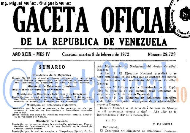 Gaceta Oficial 29729 del 8 Febrero 1972
