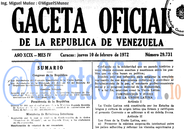Gaceta Oficial 29731 del 10 Febrero 1972