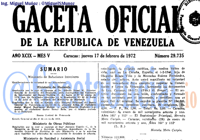 Gaceta Oficial 29735 del 17 Febrero 1972