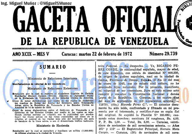 Gaceta Oficial 29739 del 22 Febrero 1972