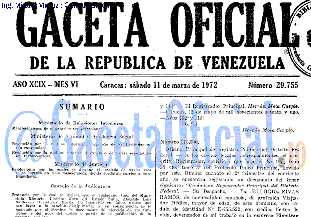 Gaceta Oficial 29755 del 11 Marzo 1972
