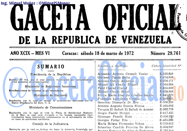 Gaceta Oficial 29761 del 18 Marzo 1972