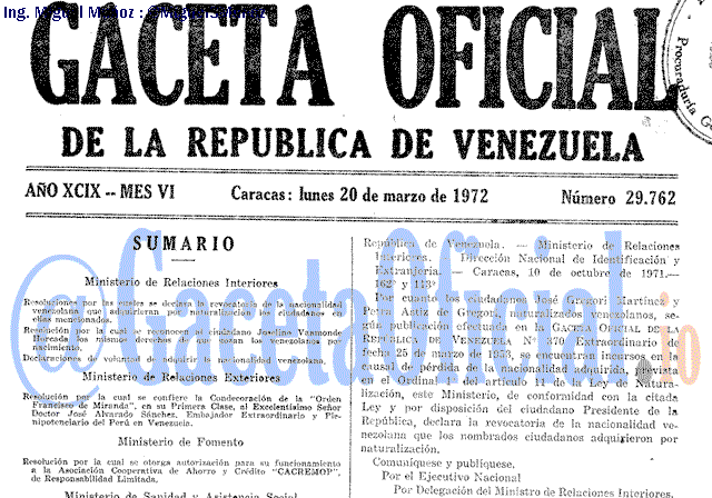 Gaceta Oficial 29762 del 20 Marzo 1972