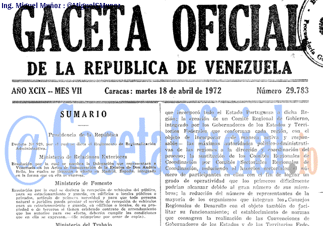 Gaceta Oficial 29783 del 18 Abril 1972