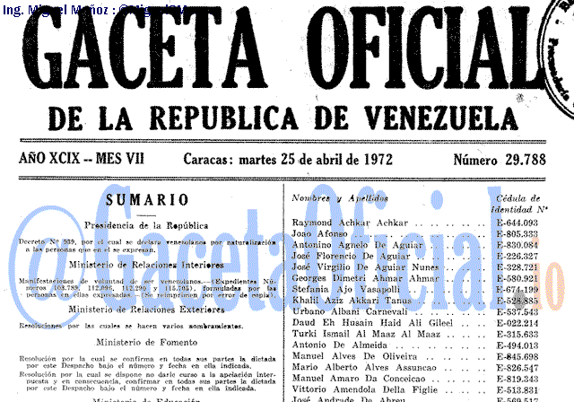 Gaceta Oficial 29788 del 25 Abril 1972