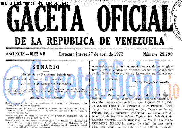 Gaceta Oficial 29790 del 27 Abril 1972