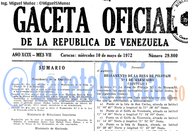 Gaceta Oficial 29800 del 10 Mayo 1972