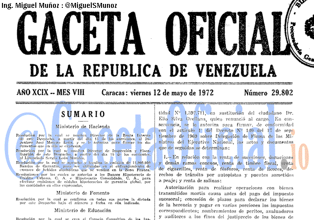 Gaceta Oficial 29802 del 12 Mayo 1972