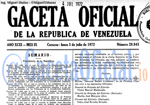 Gaceta Oficial 29845 del 3 Julio 1972