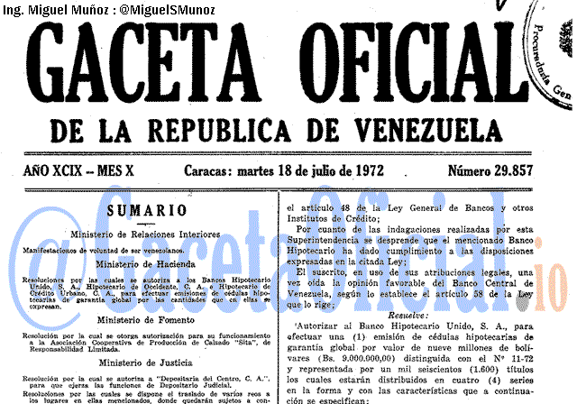 Gaceta Oficial 29857 del 18 Julio 1972