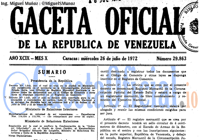Gaceta Oficial 29863 del 26 Julio 1972