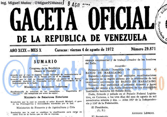 Gaceta Oficial 29871 del 4 Agosto 1972