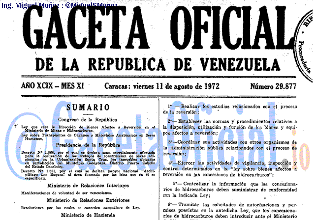 Gaceta Oficial 29877 del 11 Agosto 1972