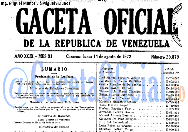Gaceta Oficial 29879 del 14 Agosto 1972