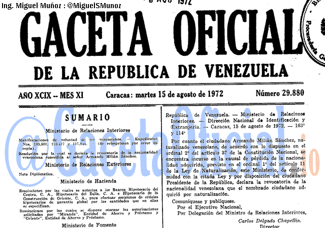 Gaceta Oficial 29880 del 15 Agosto 1972