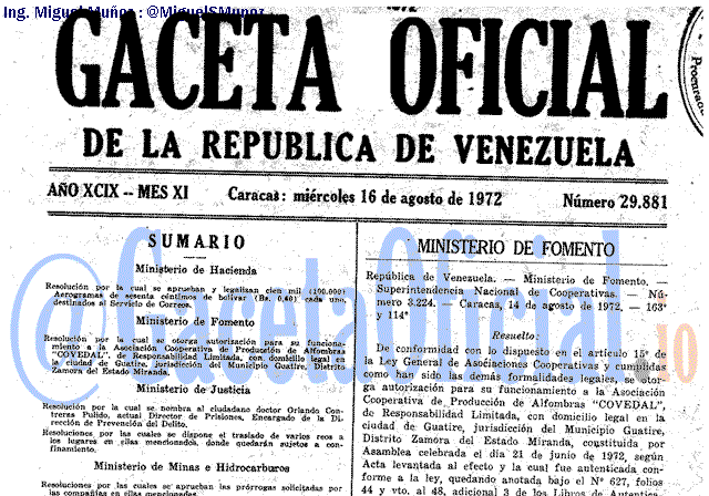 Gaceta Oficial 29881 del 16 Agosto 1972