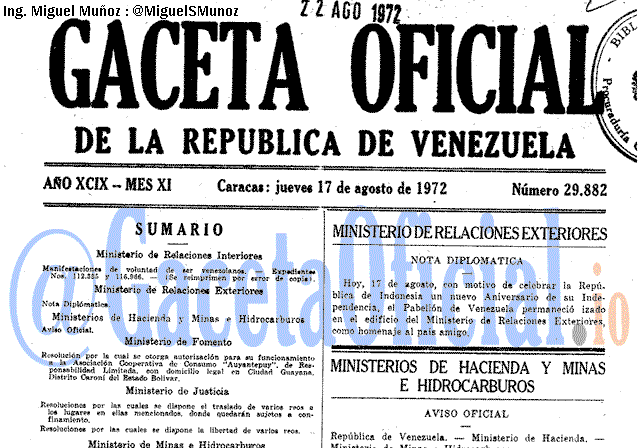 Gaceta Oficial 29882 del 17 Agosto 1972