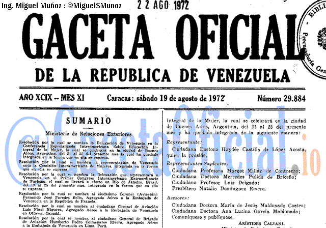 Gaceta Oficial 29884 del 19 Agosto 1972
