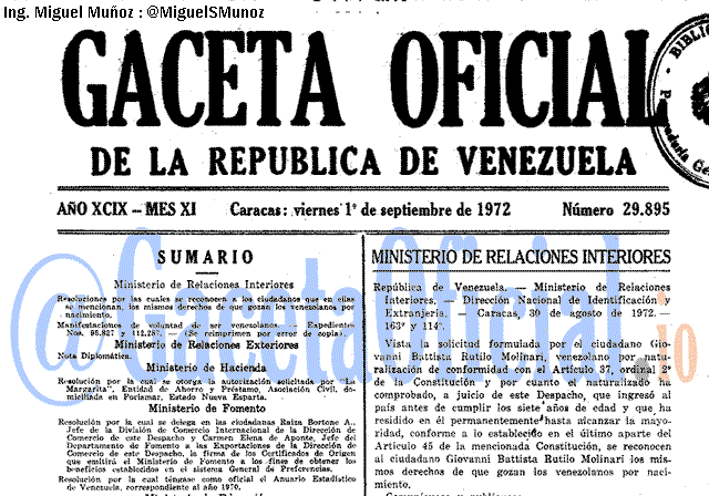 Gaceta Oficial 29895 del 1 Septiembre 1972