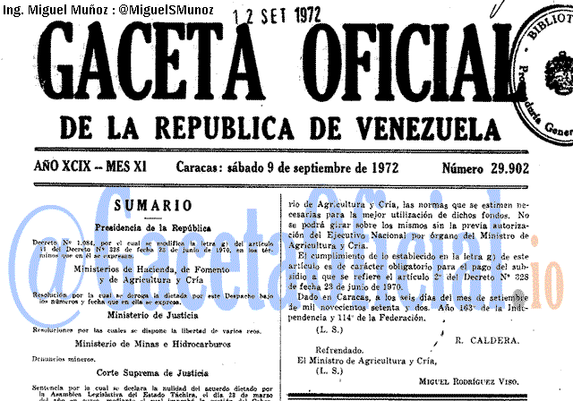 Gaceta Oficial 29902 del 9 Septiembre 1972