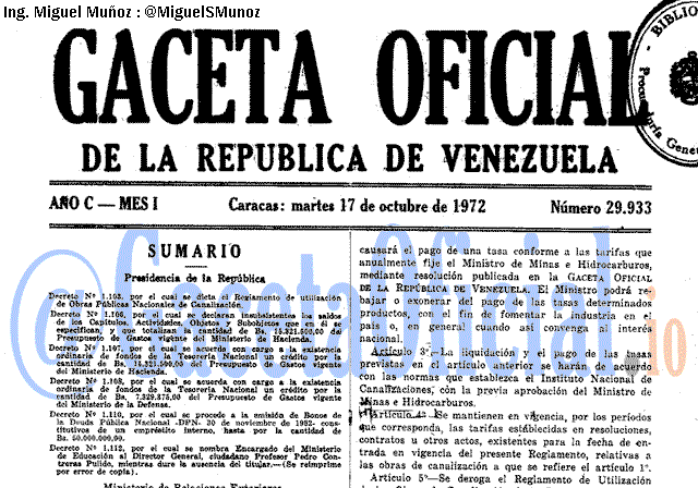 Gaceta Oficial 29933 del 17 Octubre 1972
