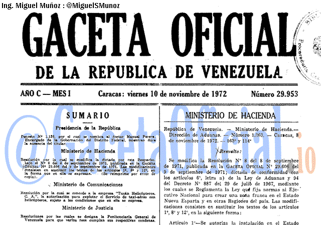 Gaceta Oficial 29953 del 10 Noviembre 1972