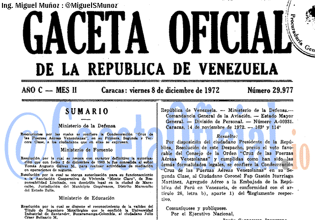 Gaceta Oficial 29977 del 8 Diciembre 1972