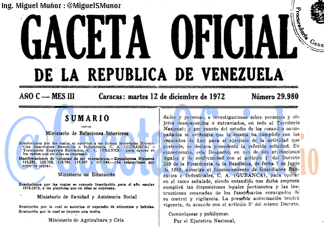 Gaceta Oficial 29980 del 12 Diciembre 1972