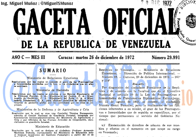 Gaceta Oficial 29991 del 26 Diciembre 1972