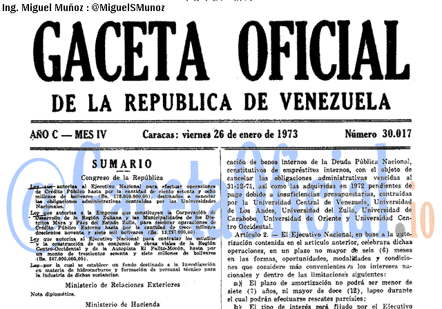 Gaceta Oficial 30017 del 26 Enero 1973