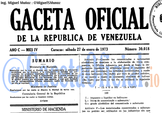 Gaceta Oficial 30018 del 27 Enero 1973