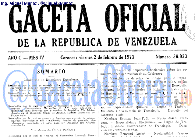 Gaceta Oficial 30023 del 2 Febrero 1973