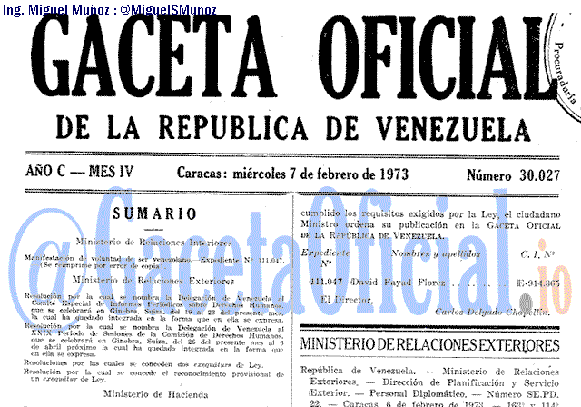 Gaceta Oficial 30027 del 7 Febrero 1973