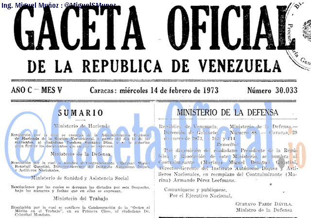 Gaceta Oficial 30033 del 14 Febrero 1973